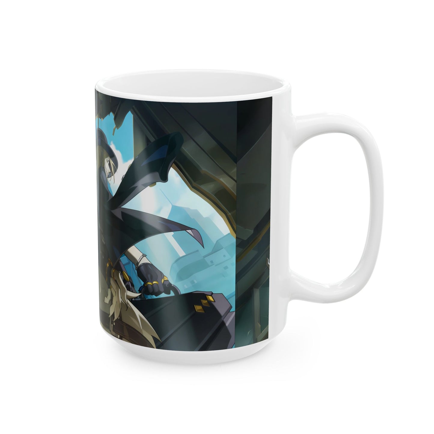 Anime Gothic Warrior Ceramic Mug — Dark Fantasy Character Coffee Cup (11oz, 15oz)Fan-made doujin goods (high resolution)